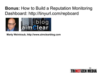 Marty Weintraub, http://www.aimclearblog.com Bonus:  How to Build a Reputation Monitoring Dashboard: http://tinyurl.com/repboard  