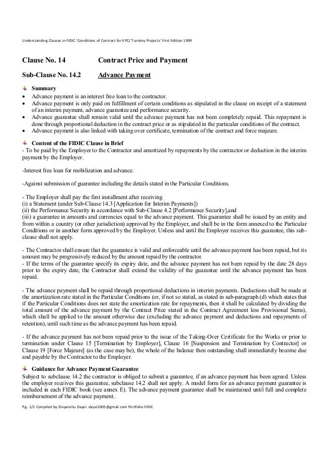 Clause 14.2 Advance Payment-Understanding Clauses in FIDIC 