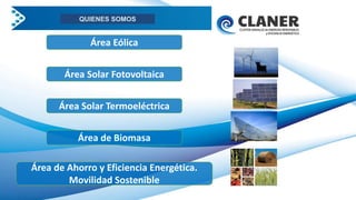 Área Solar Fotovoltaica
Área Solar Termoeléctrica
Área Eólica
Área de Biomasa
QUIENES SOMOS
Área de Ahorro y Eficiencia Energética.
Movilidad Sostenible
 