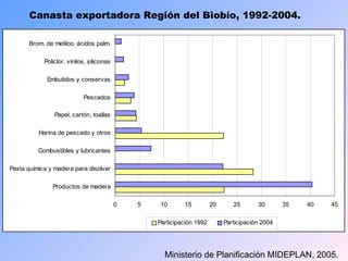 Ministerio de Planificación MIDEPLAN, 2005. Canasta exportadora Región del Biobío, 1992-2004. 