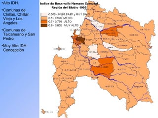 Alto IDH. Comunas de Chillán, Chillán Viejo y Los Angeles Comunas de Talcahuano y San Pedro Muy Alto IDH: Concepción 