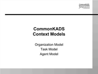 CommonKADS
Context Models
Organization Model
Task Model
Agent Model
 