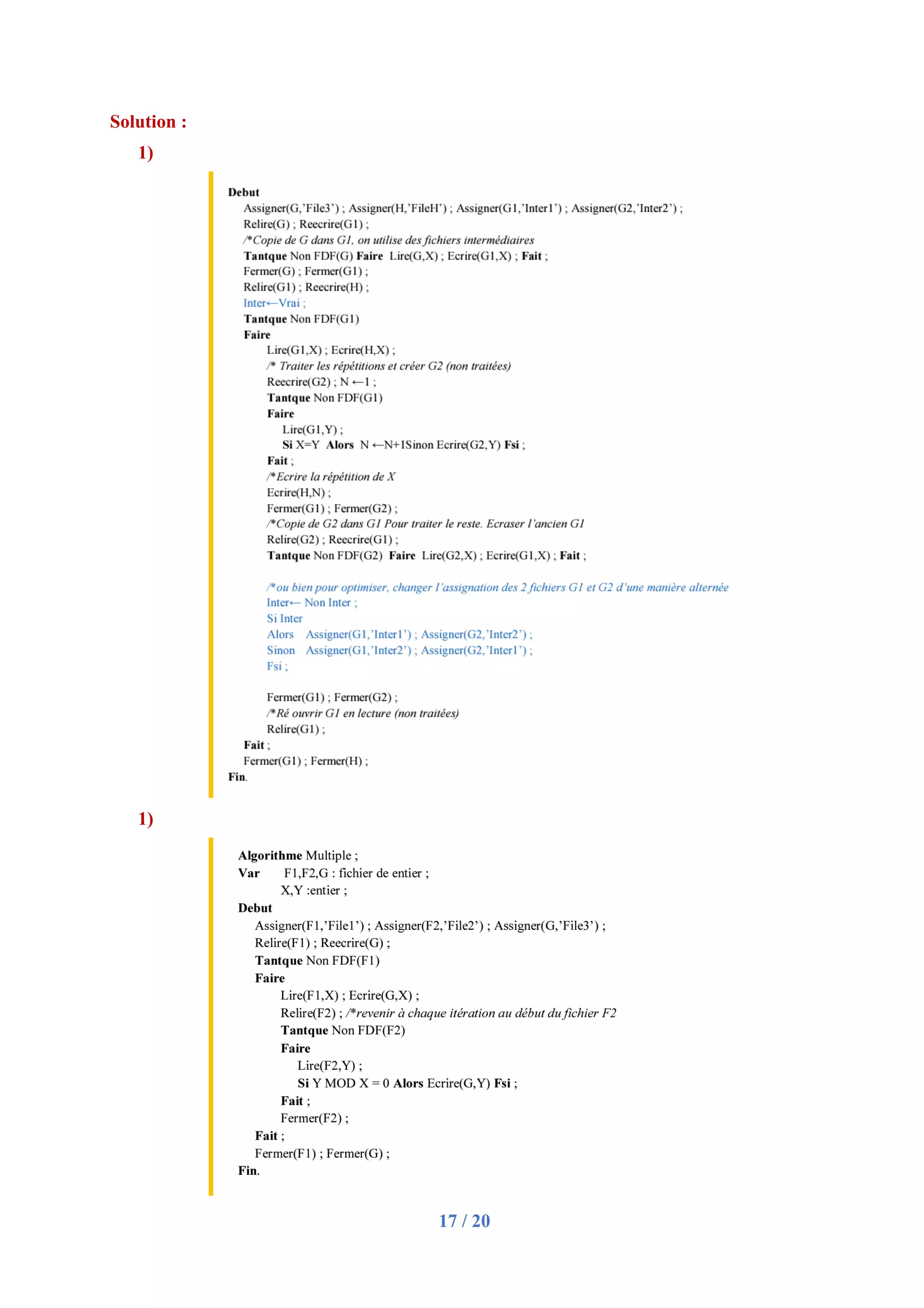 17 / 20
Solution :
1)
1)
 