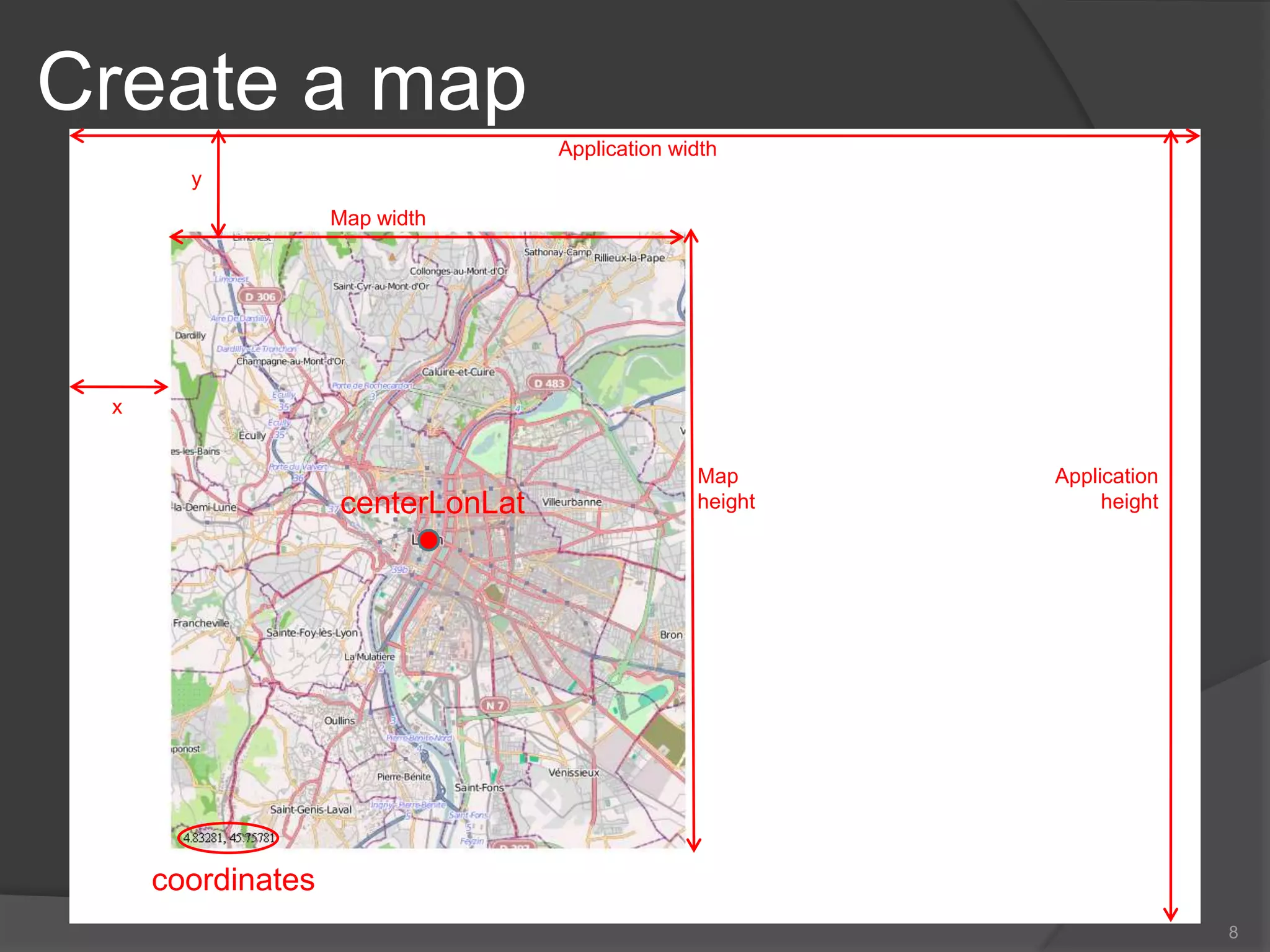 Create a map8Application widthyMap widthxMapheightApplication heightcenterLonLatcoordinates