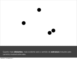 Quanto mais distantes, mais evidente será o sentido de estrutura induzido pelo
     caminho invisível entre eles.
sexta-feira, 19 de agosto de 11
 