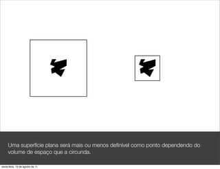 Uma superfície plana será mais ou menos deﬁnível como ponto dependendo do
     volume de espaço que a circunda.

sexta-feira, 19 de agosto de 11
 