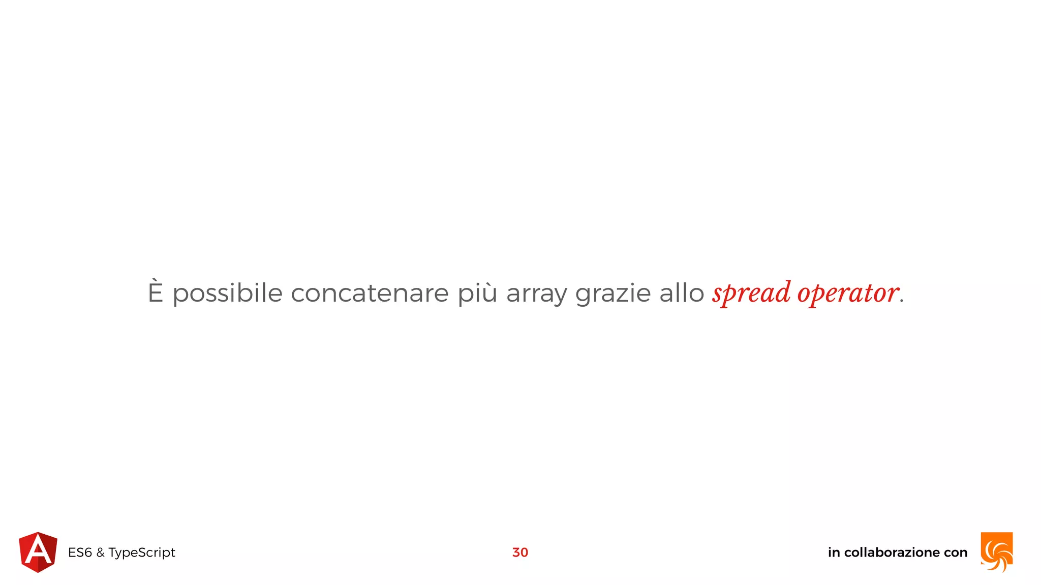 in collaborazione conES6 & TypeScript È possibile concatenare più array grazie allo spread operator. 30 