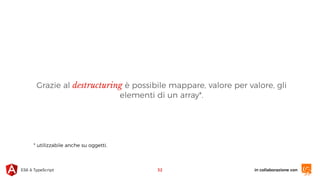 in collaborazione conES6 & TypeScript
Grazie al destructuring è possibile mappare, valore per valore, gli
elementi di un array*.
32
* utilizzabile anche su oggetti.
 