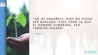 “ N O O S E N G A Ñ É I S ; D I O S N O P U E D E
S E R B U R L A D O : P U E S T O D O L O Q U E
E L H O M B R E S E M B R A R E , E S O
TA M B I É N S E G A R Á ”.
- Gálatas 6:7
 
