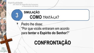 SIMULAÇÃO:
3        COMO TRATÁ-LA?
9   Pedro lhe disse:
    "Por que vocês entraram em acordo
    para tentar o Espírito do Senhor?”

             CONFRONTAÇÃO
 