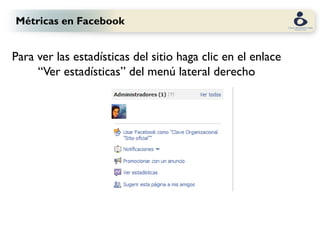 Métricas en Facebook


Para ver las estadísticas del sitio haga clic en el enlace
     “Ver estadísticas” del menú lateral derecho
 