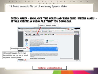 R E A D A N D W R I T E F O R G O O G L E
C H R O M E
Tools for Understanding
13. Make an audio file out of text using Spe...