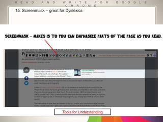 R E A D A N D W R I T E F O R G O O G L E
C H R O M E
Tools for Understanding
15. Screenmask – great for Dyslexics
 