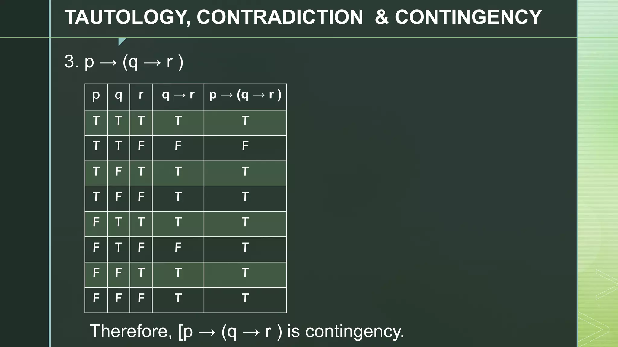 Formal Logic - Lesson 4 - Tautology, Contradiction and Contingency | PDF