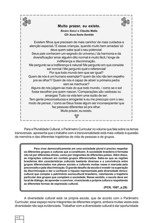 42
Fundamentos
e Didática da
História I
Para a Pluralidade Cultural, o Parâmetro Curricular no volume que fala sobre os temas
transversais, apresenta que o trabalho com a transversalidade está mais voltado à questão
da memória e das diferentes trajetórias de vida de pessoas e de grupos.
123456789012345678901234567890121234567890123456789012345678901212345678901234567890123456789012123456789012345678901234567890
123456789012345678901234567890121234567890123456789012345678901212345678901234567890123456789012123456789012345678901234567890
123456789012345678901234567890121234567890123456789012345678901212345678901234567890123456789012123456789012345678901234567890
123456789012345678901234567890121234567890123456789012345678901212345678901234567890123456789012123456789012345678901234567890
123456789012345678901234567890121234567890123456789012345678901212345678901234567890123456789012123456789012345678901234567890
123456789012345678901234567890121234567890123456789012345678901212345678901234567890123456789012123456789012345678901234567890123456789012345678901234567890121234567890123456789012345678901212345678901234567890123456789012123456789012345678901234567890
123456789012345678901234567890121234567890123456789012345678901212345678901234567890123456789012123456789012345678901234567890
123456789012345678901234567890121234567890123456789012345678901212345678901234567890123456789012123456789012345678901234567890
123456789012345678901234567890121234567890123456789012345678901212345678901234567890123456789012123456789012345678901234567890
123456789012345678901234567890121234567890123456789012345678901212345678901234567890123456789012123456789012345678901234567890
123456789012345678901234567890121234567890123456789012345678901212345678901234567890123456789012123456789012345678901234567890
123456789012345678901234567890121234567890123456789012345678901212345678901234567890123456789012123456789012345678901234567890
123456789012345678901234567890121234567890123456789012345678901212345678901234567890123456789012123456789012345678901234567890
123456789012345678901234567890121234567890123456789012345678901212345678901234567890123456789012123456789012345678901234567890
123456789012345678901234567890121234567890123456789012345678901212345678901234567890123456789012123456789012345678901234567890
123456789012345678901234567890121234567890123456789012345678901212345678901234567890123456789012123456789012345678901234567890
123456789012345678901234567890121234567890123456789012345678901212345678901234567890123456789012123456789012345678901234567890
123456789012345678901234567890121234567890123456789012345678901212345678901234567890123456789012123456789012345678901234567890
123456789012345678901234567890121234567890123456789012345678901212345678901234567890123456789012123456789012345678901234567890
123456789012345678901234567890121234567890123456789012345678901212345678901234567890123456789012123456789012345678901234567890
123456789012345678901234567890121234567890123456789012345678901212345678901234567890123456789012123456789012345678901234567890
123456789012345678901234567890121234567890123456789012345678901212345678901234567890123456789012123456789012345678901234567890
123456789012345678901234567890121234567890123456789012345678901212345678901234567890123456789012123456789012345678901234567890
123456789012345678901234567890121234567890123456789012345678901212345678901234567890123456789012123456789012345678901234567890
123456789012345678901234567890121234567890123456789012345678901212345678901234567890123456789012123456789012345678901234567890
123456789012345678901234567890121234567890123456789012345678901212345678901234567890123456789012123456789012345678901234567890
123456789012345678901234567890121234567890123456789012345678901212345678901234567890123456789012123456789012345678901234567890
123456789012345678901234567890121234567890123456789012345678901212345678901234567890123456789012123456789012345678901234567890
123456789012345678901234567890121234567890123456789012345678901212345678901234567890123456789012123456789012345678901234567890
123456789012345678901234567890121234567890123456789012345678901212345678901234567890123456789012123456789012345678901234567890
123456789012345678901234567890121234567890123456789012345678901212345678901234567890123456789012123456789012345678901234567890
123456789012345678901234567890121234567890123456789012345678901212345678901234567890123456789012123456789012345678901234567890
123456789012345678901234567890121234567890123456789012345678901212345678901234567890123456789012123456789012345678901234567890
123456789012345678901234567890121234567890123456789012345678901212345678901234567890123456789012123456789012345678901234567890
123456789012345678901234567890121234567890123456789012345678901212345678901234567890123456789012123456789012345678901234567890
123456789012345678901234567890121234567890123456789012345678901212345678901234567890123456789012123456789012345678901234567890
123456789012345678901234567890121234567890123456789012345678901212345678901234567890123456789012123456789012345678901234567890
123456789012345678901234567890121234567890123456789012345678901212345678901234567890123456789012123456789012345678901234567890
123456789012345678901234567890121234567890123456789012345678901212345678901234567890123456789012123456789012345678901234567890
123456789012345678901234567890121234567890123456789012345678901212345678901234567890123456789012123456789012345678901234567890
123456789012345678901234567890121234567890123456789012345678901212345678901234567890123456789012123456789012345678901234567890
123456789012345678901234567890121234567890123456789012345678901212345678901234567890123456789012123456789012345678901234567890
123456789012345678901234567890121234567890123456789012345678901212345678901234567890123456789012123456789012345678901234567890
123456789012345678901234567890121234567890123456789012345678901212345678901234567890123456789012123456789012345678901234567890
123456789012345678901234567890121234567890123456789012345678901212345678901234567890123456789012123456789012345678901234567890
123456789012345678901234567890121234567890123456789012345678901212345678901234567890123456789012123456789012345678901234567890
123456789012345678901234567890121234567890123456789012345678901212345678901234567890123456789012123456789012345678901234567890
123456789012345678901234567890121234567890123456789012345678901212345678901234567890123456789012123456789012345678901234567890
123456789012345678901234567890121234567890123456789012345678901212345678901234567890123456789012123456789012345678901234567890
123456789012345678901234567890121234567890123456789012345678901212345678901234567890123456789012123456789012345678901234567890
123456789012345678901234567890121234567890123456789012345678901212345678901234567890123456789012123456789012345678901234567890
123456789012345678901234567890121234567890123456789012345678901212345678901234567890123456789012123456789012345678901234567890
123456789012345678901234567890121234567890123456789012345678901212345678901234567890123456789012123456789012345678901234567890
123456789012345678901234567890121234567890123456789012345678901212345678901234567890123456789012123456789012345678901234567890
123456789012345678901234567890121234567890123456789012345678901212345678901234567890123456789012123456789012345678901234567890
123456789012345678901234567890121234567890123456789012345678901212345678901234567890123456789012123456789012345678901234567890
123456789012345678901234567890121234567890123456789012345678901212345678901234567890123456789012123456789012345678901234567890
123456789012345678901234567890121234567890123456789012345678901212345678901234567890123456789012123456789012345678901234567890
123456789012345678901234567890121234567890123456789012345678901212345678901234567890123456789012123456789012345678901234567890
123456789012345678901234567890121234567890123456789012345678901212345678901234567890123456789012123456789012345678901234567890
123456789012345678901234567890121234567890123456789012345678901212345678901234567890123456789012123456789012345678901234567890
123456789012345678901234567890121234567890123456789012345678901212345678901234567890123456789012123456789012345678901234567890
123456789012345678901234567890121234567890123456789012345678901212345678901234567890123456789012123456789012345678901234567890
123456789012345678901234567890121234567890123456789012345678901212345678901234567890123456789012123456789012345678901234567890
123456789012345678901234567890121234567890123456789012345678901212345678901234567890123456789012123456789012345678901234567890
123456789012345678901234567890121234567890123456789012345678901212345678901234567890123456789012123456789012345678901234567890
123456789012345678901234567890121234567890123456789012345678901212345678901234567890123456789012123456789012345678901234567890
123456789012345678901234567890121234567890123456789012345678901212345678901234567890123456789012123456789012345678901234567890
123456789012345678901234567890121234567890123456789012345678901212345678901234567890123456789012123456789012345678901234567890
123456789012345678901234567890121234567890123456789012345678901212345678901234567890123456789012123456789012345678901234567890
123456789012345678901234567890121234567890123456789012345678901212345678901234567890123456789012123456789012345678901234567890
123456789012345678901234567890121234567890123456789012345678901212345678901234567890123456789012123456789012345678901234567890
123456789012345678901234567890121234567890123456789012345678901212345678901234567890123456789012123456789012345678901234567890
123456789012345678901234567890121234567890123456789012345678901212345678901234567890123456789012123456789012345678901234567890
123456789012345678901234567890121234567890123456789012345678901212345678901234567890123456789012123456789012345678901234567890
123456789012345678901234567890121234567890123456789012345678901212345678901234567890123456789012123456789012345678901234567890
123456789012345678901234567890121234567890123456789012345678901212345678901234567890123456789012123456789012345678901234567890
123456789012345678901234567890121234567890123456789012345678901212345678901234567890123456789012123456789012345678901234567890
123456789012345678901234567890121234567890123456789012345678901212345678901234567890123456789012123456789012345678901234567890
123456789012345678901234567890121234567890123456789012345678901212345678901234567890123456789012123456789012345678901234567890
123456789012345678901234567890121234567890123456789012345678901212345678901234567890123456789012123456789012345678901234567890
123456789012345678901234567890121234567890123456789012345678901212345678901234567890123456789012123456789012345678901234567890
123456789012345678901234567890121234567890123456789012345678901212345678901234567890123456789012123456789012345678901234567890
123456789012345678901234567890121234567890123456789012345678901212345678901234567890123456789012123456789012345678901234567890
123456789012345678901234567890121234567890123456789012345678901212345678901234567890123456789012123456789012345678901234567890
123456789012345678901234567890121234567890123456789012345678901212345678901234567890123456789012123456789012345678901234567890
123456789012345678901234567890121234567890123456789012345678901212345678901234567890123456789012123456789012345678901234567890
123456789012345678901234567890121234567890123456789012345678901212345678901234567890123456789012123456789012345678901234567890
123456789012345678901234567890121234567890123456789012345678901212345678901234567890123456789012123456789012345678901234567890
123456789012345678901234567890121234567890123456789012345678901212345678901234567890123456789012123456789012345678901234567890
123456789012345678901234567890121234567890123456789012345678901212345678901234567890123456789012123456789012345678901234567890
123456789012345678901234567890121234567890123456789012345678901212345678901234567890123456789012123456789012345678901234567890
123456789012345678901234567890121234567890123456789012345678901212345678901234567890123456789012123456789012345678901234567890
123456789012345678901234567890121234567890123456789012345678901212345678901234567890123456789012123456789012345678901234567890
123456789012345678901234567890121234567890123456789012345678901212345678901234567890123456789012123456789012345678901234567890
123456789012345678901234567890121234567890123456789012345678901212345678901234567890123456789012123456789012345678901234567890
123456789012345678901234567890121234567890123456789012345678901212345678901234567890123456789012123456789012345678901234567890
123456789012345678901234567890121234567890123456789012345678901212345678901234567890123456789012123456789012345678901234567890
123456789012345678901234567890121234567890123456789012345678901212345678901234567890123456789012123456789012345678901234567890
123456789012345678901234567890121234567890123456789012345678901212345678901234567890123456789012123456789012345678901234567890
123456789012345678901234567890121234567890123456789012345678901212345678901234567890123456789012123456789012345678901234567890
123456789012345678901234567890121234567890123456789012345678901212345678901234567890123456789012123456789012345678901234567890
123456789012345678901234567890121234567890123456789012345678901212345678901234567890123456789012123456789012345678901234567890
123456789012345678901234567890121234567890123456789012345678901212345678901234567890123456789012123456789012345678901234567890
123456789012345678901234567890121234567890123456789012345678901212345678901234567890123456789012123456789012345678901234567890
123456789012345678901234567890121234567890123456789012345678901212345678901234567890123456789012123456789012345678901234567890
123456789012345678901234567890121234567890123456789012345678901212345678901234567890123456789012123456789012345678901234567890
123456789012345678901234567890121234567890123456789012345678901212345678901234567890123456789012123456789012345678901234567890
123456789012345678901234567890121234567890123456789012345678901212345678901234567890123456789012123456789012345678901234567890
123456789012345678901234567890121234567890123456789012345678901212345678901234567890123456789012123456789012345678901234567890
123456789012345678901234567890121234567890123456789012345678901212345678901234567890123456789012123456789012345678901234567890
123456789012345678901234567890121234567890123456789012345678901212345678901234567890123456789012123456789012345678901234567890
123456789012345678901234567890121234567890123456789012345678901212345678901234567890123456789012123456789012345678901234567890
123456789012345678901234567890121234567890123456789012345678901212345678901234567890123456789012123456789012345678901234567890
123456789012345678901234567890121234567890123456789012345678901212345678901234567890123456789012123456789012345678901234567890
123456789012345678901234567890121234567890123456789012345678901212345678901234567890123456789012123456789012345678901234567890
123456789012345678901234567890121234567890123456789012345678901212345678901234567890123456789012123456789012345678901234567890
123456789012345678901234567890121234567890123456789012345678901212345678901234567890123456789012123456789012345678901234567890
Muito prazer, eu existo.
Álvaro Socci e Cláudia Matta
CD- Xuxa Sexto Sentido
Existem filhos que precisam de mais carinho/ de mais cuidados e
atenção especial./ E essas crianças, quando muito bem amadas/ só
deus quem sabe qual o seu potencial.
Seus pais conhecem um segredo do universo,/ da harmonia e da
diversificação/ amar alguém dito normal é muito fácil,/ longe de
indiferença e discriminação.
Me pergunto se a indiferença é natural/ Me pergunto em que consiste
ser normal / Me pergunto qual o referencial/
Por que todo mundo tem que ser igual?
Quem de nós é um humano exemplar?/ quem de nós não tem espelho
pra se olhar?/ Quem de nós é capaz de atrair/ a primeira pedra
sem se machucar?
Alguns de nós julgam-se mais do que todo mundo, / como se o sol
fosse escolher pra quem nascer./ Comparações são vaidosas ou
amargas/ Tudo na vida tem uma razão de ser.
Tem gente preconceituosa e arrogante/ e eu me preocupo com o seu
modo de pensar, / como se Deus fosse algum ser inconseqüente/ que
faz pessoas diferentes só pra olhar.
Muito prazer, eu existo.
A diversidade cultural está na própria escola, que de acordo com o Parâmetro
Curricular, esse espaço reúne integrantes de diferentes origens, embora muitas vezes esta
diversidade não seja evidenciada. Trabalhar com a diversidade cultural é dar oportunidade
Para viver democraticamente em uma sociedade plural é preciso respeitar
os diferentes grupos e culturas que a constituem. A sociedade brasileira é formada
não só por diferentes etnias, como por imigrantes de diferentes países. Além disso,
as migrações colocam em contato grupos diferenciados. Sabe-se que as regiões
brasileiras têm características culturais bastante diversas e a convivência entre
grupos diferenciados nos planos sociais e culturais muitas vezes é marcada pelo
preconceito e pela discriminação. O grande desafio da escola é investir na superação
da discriminação e dar a conhecer a riqueza representada pela diversidade étnico-
cultural que compõe o patrimônio sociocultural brasileiro, valorizando a trajetória
particular dos grupos que compõem a sociedade. Nesse sentido, a escola deve ser
local de diálogo, de aprender a conviver, vivenciando a própria cultura e respeitando
as diferentes formas de expressão cultural.
(PCN, 1997, p.28)
 