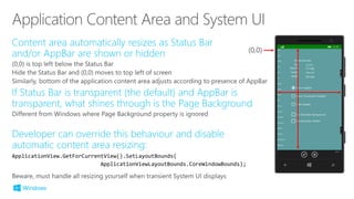 ApplicationView.GetForCurrentView().SetLayoutBounds(
ApplicationViewLayoutBounds.CoreWindowBounds);
 