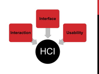 Interface


Interaction               Usability




              HCI
 