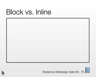 Block vs. Inline




            Modernes Webdesign Seite 69 - 75
 