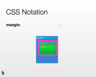 CSS Notation
margin:               ;


          margin

            padding
             object
 