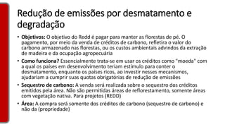 Redução de emissões por desmatamento e
degradação
Condições para execução do projeto:
• serão aceitas áreas de florestas n...