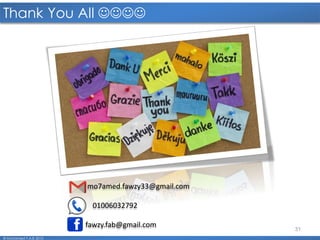 Thank You All 
31
mo7amed.fawzy33@gmail.com
01006032792
fawzy.fab@gmail.com
© Mohamed F.A.B 2015
 