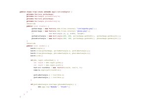 public class SimpleGame extends ApplicationAdapter {
private Texture gorbaImage;
private Rectangle gorbaRectangle;
private Texture phoneImage;
private Rectangle phoneRectangle;
@Override
public void create() {
gorbaImage = new Texture(Gdx.files.internal("littlegorba.png"));
phoneImage = new Texture(Gdx.files.internal("phone.png"));
// new Rectangle (x, y, width, height)
gorbaRectangle = new Rectangle(200, 200, gorbaImage.getWidth(), gorbaImage.getHeight());
phoneRectangle = new Rectangle(300, 300, gorbaImage.getWidth(), phoneImage.getHeight());
}
@Override
public void render() {
batch.begin();
batch.draw(gorbaImage, gorbaRectangle.x, gorbaRectangle.y);
batch.draw(phoneImage, phoneRectangle.x, phoneRectangle.x);
batch.end();
if(Gdx.input.isTouched()) {
int realX = Gdx.input.getX();
int realY = Gdx.input.getY();
Vector3 touchPos = new Vector3(realX, realY, 0);
camera.unproject(touchPos);
gorbaRectangle.x = touchPos.x;
gorbaRectangle.y = touchPos.y;
}
if(gorbaRectangle.overlaps(phoneRectangle)) {
Gdx.app.log("MyGame", "Crash!");
}
}
}
}
 