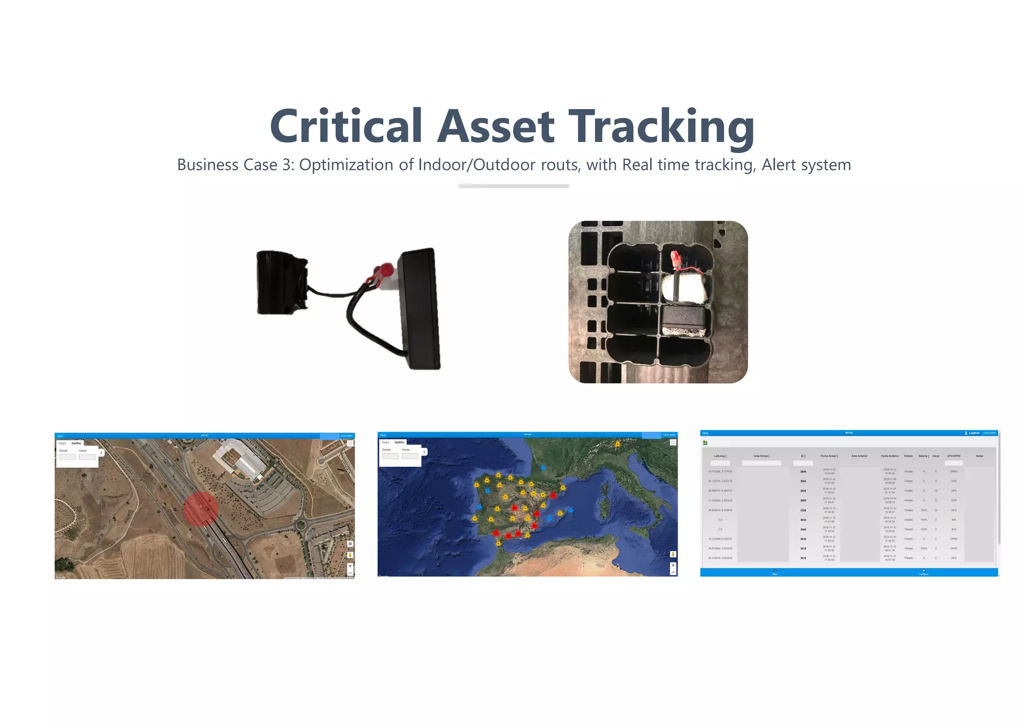 Critical Asset Tracking
Business Case 3: Optimization of Indoor/Outdoor routs, with Real time tracking, Alert system