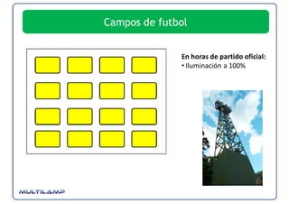 Campos de futbol


              En horas de partido oficial:
              • Iluminación a 100%
 