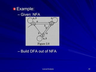 Lexical Analysis 42
Example:
– Given: NFA
– Build DFA out of NFA
 