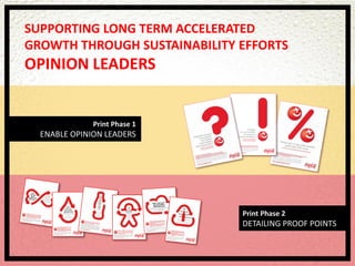 SUPPORTING LONG TERM ACCELERATED
GROWTH THROUGH SUSTAINABILITY EFFORTS
OPINION LEADERS


              Print Phase 1
  ENABLE OPINION LEADERS




                              Print Phase 2
                              DETAILING PROOF POINTS
 