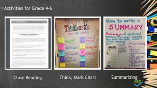 • Activities for Grade 4-6
Close Reading Think, Mark Chart Summarizing
 