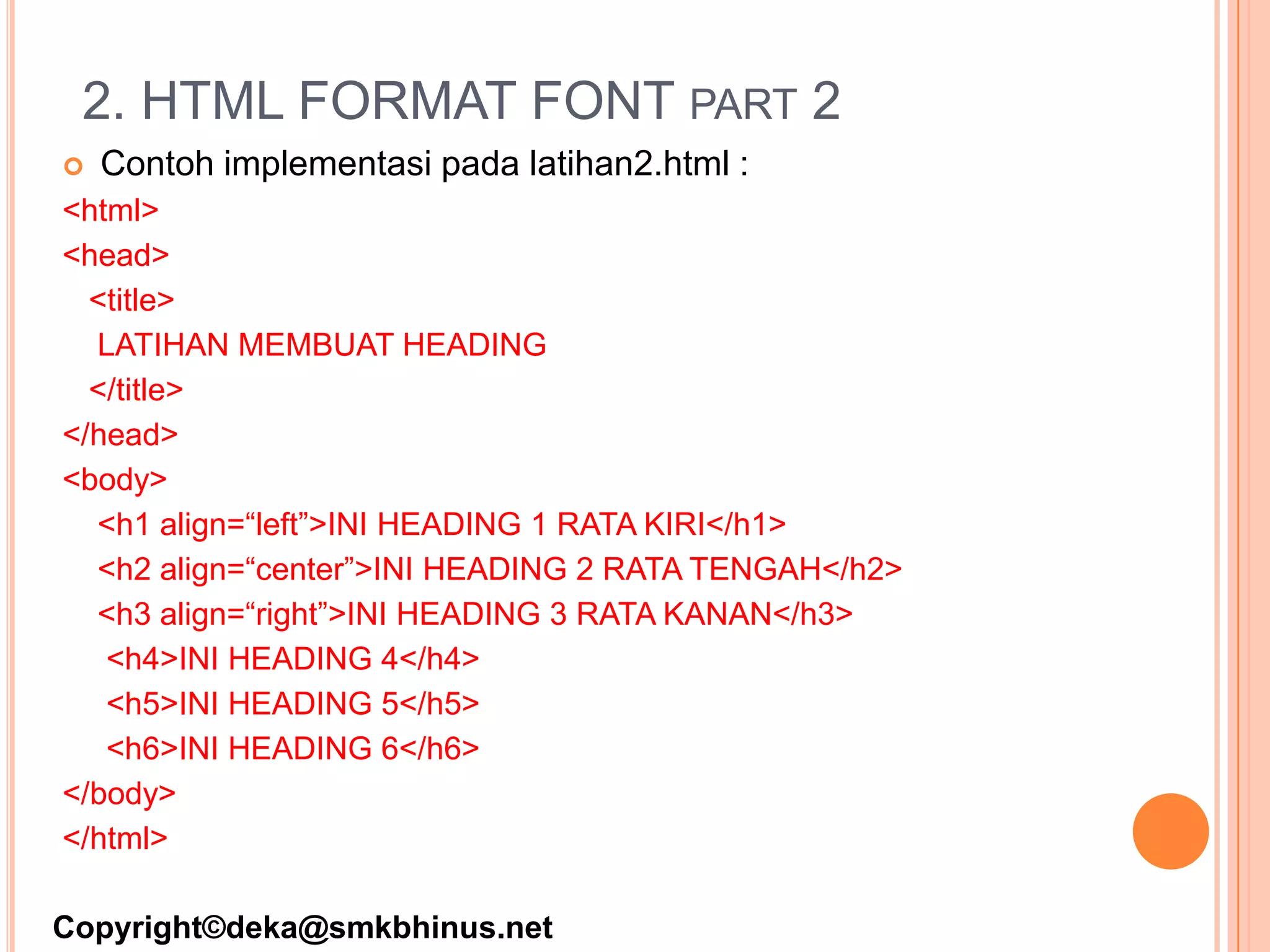 02 materi html pengolahan format font | PPT
