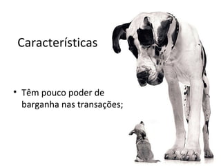 Características


• Têm pouco poder de
  barganha nas transações;
 
