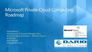 Microsoft Private Cloud Computing Roadmap Amit Gatenyo Infrastructure & Security Manager, Dario Microsoft Regional Director – Windows Server & Security 054-2492499 Amit.g@dario.co.il 