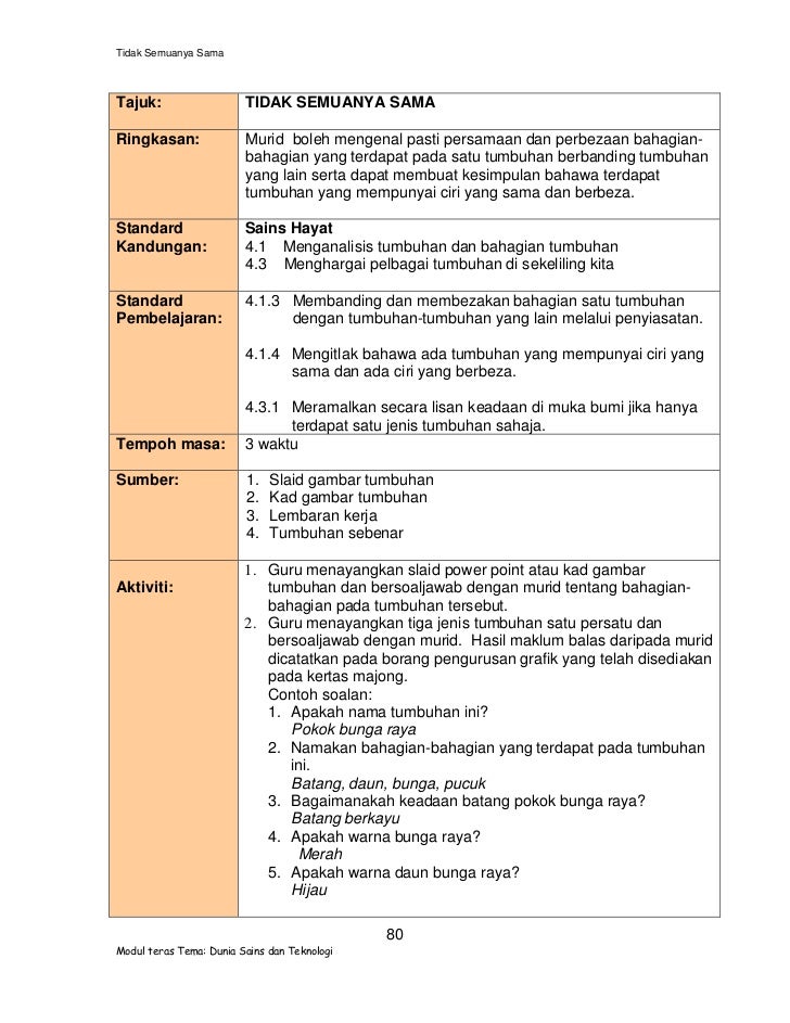 Modul pengajaran sains tahun 1 (versi bahasa malaysia)