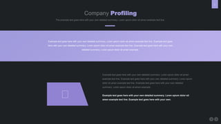 7
Company Profiling
The example text goes here with your own detailed summery. Loren opium dolor sit amen example text line.
Example text goes here with your own detailed summery. Loren opium dolor sit amen example text line. Example text goes
here with your own detailed summery. Loren opium dolor sit amen example text line. Example text goes here with your own
detailed summery. Loren opium dolor sit amen example.
Example text goes here with your own detailed summery. Loren opium dolor sit amen
example text line. Example text goes here with your own detailed summery. Loren opium
dolor sit amen example text line. Example text goes here with your own detailed
summery. Loren opium dolor sit amen example.
Example text goes here with your own detailed summery. Loren opium dolor sit
amen example text line. Example text goes here with your own.
 