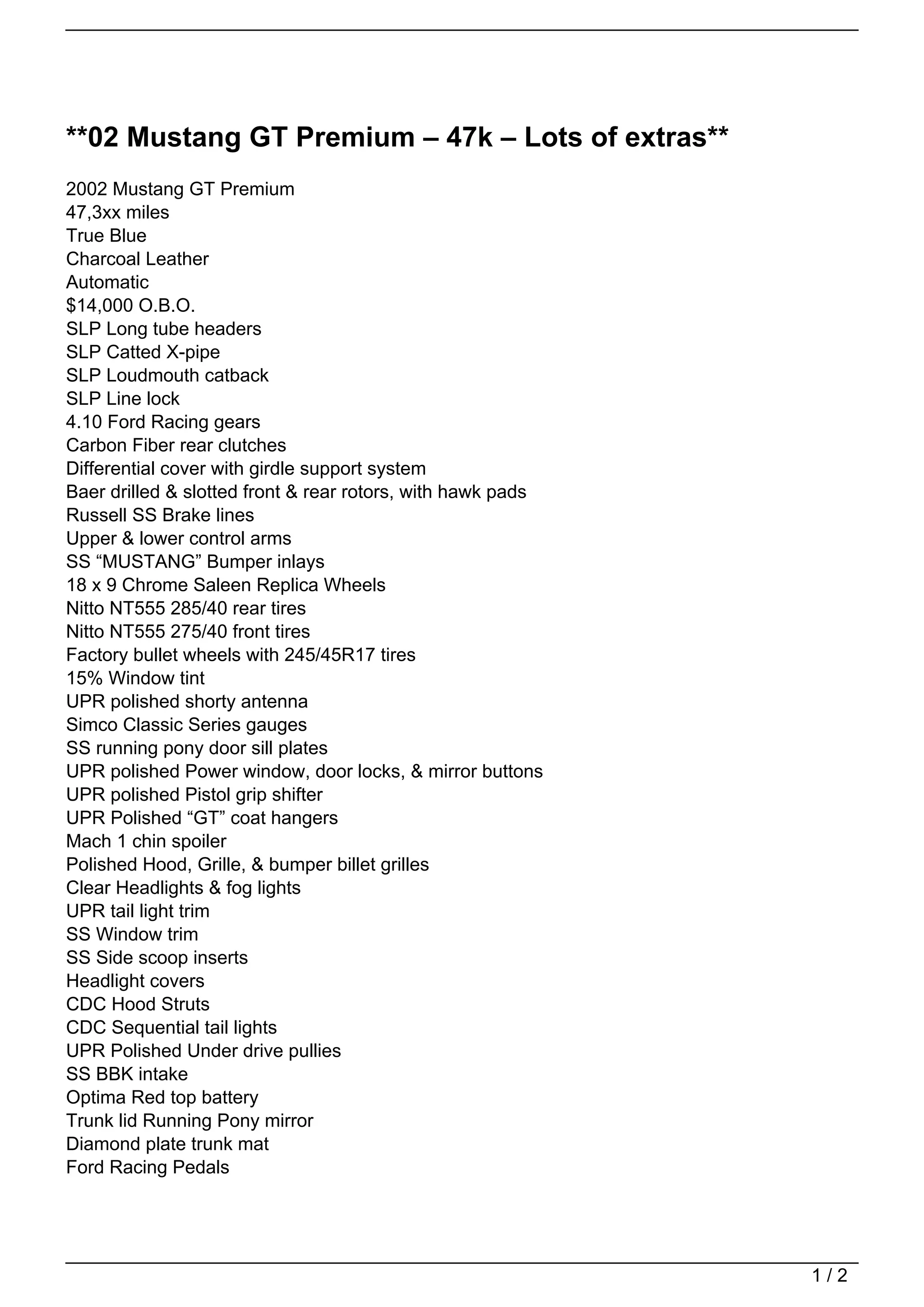 **02 Mustang GT Premium 47k Lots of extras** PDF