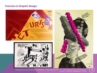 Futurism in Graphic Design




        PENGANTAR METODOLOGI DESAIN / PERTEMUAN KE - II / THE EVOLUTION OF DESIGN   15
    ...