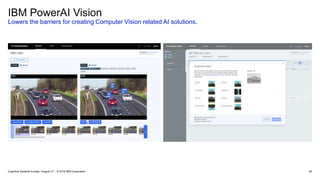 IBM PowerAI Vision
Lowers the barriers for creating Computer Vision related AI solutions.
50Cognitive Systems Europe / August 31 / © 2018 IBM Corporation
 