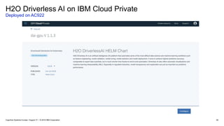 H2O Driverless AI on IBM Cloud Private
Deployed on AC922
62Cognitive Systems Europe / August 31 / © 2018 IBM Corporation
 