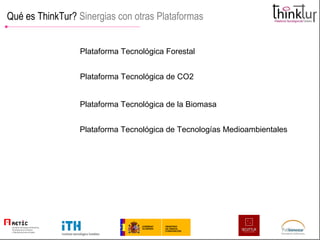 Qué es ThinkTur?  Sinergias con otras Plataformas Plataforma Tecnológica Forestal Plataforma Tecnológica de CO2 Plataforma Tecnológica de la Biomasa Plataforma Tecnológica de Tecnologías Medioambientales 