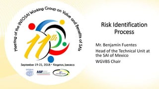 Risk Identification
Process
Mr. Benjamín Fuentes
Head of the Technical Unit at
the SAI of Mexico
WGVBS Chair
 