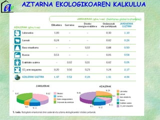 AZTARNA EKOLOGIKOAREN KALKULUA JARDUERAK AZALERAK (hektarea global biztanleko) 