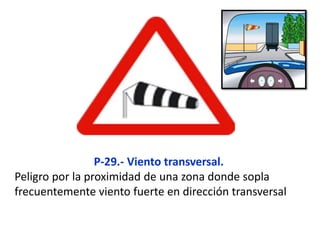 P-29.- Viento transversal.
Peligro por la proximidad de una zona donde sopla
frecuentemente viento fuerte en dirección transversal
 