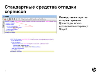 Стандартные средства отладки
сервисов
                     Стандартные средства
                     отладки сервисов
                     Для отладки можно
                     использовать программу
                     SoapUI




12
 