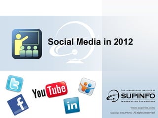 Social Media in 2012




                                www.supinfo.com
              Copyright © SUPINFO. All   rights reserved
 