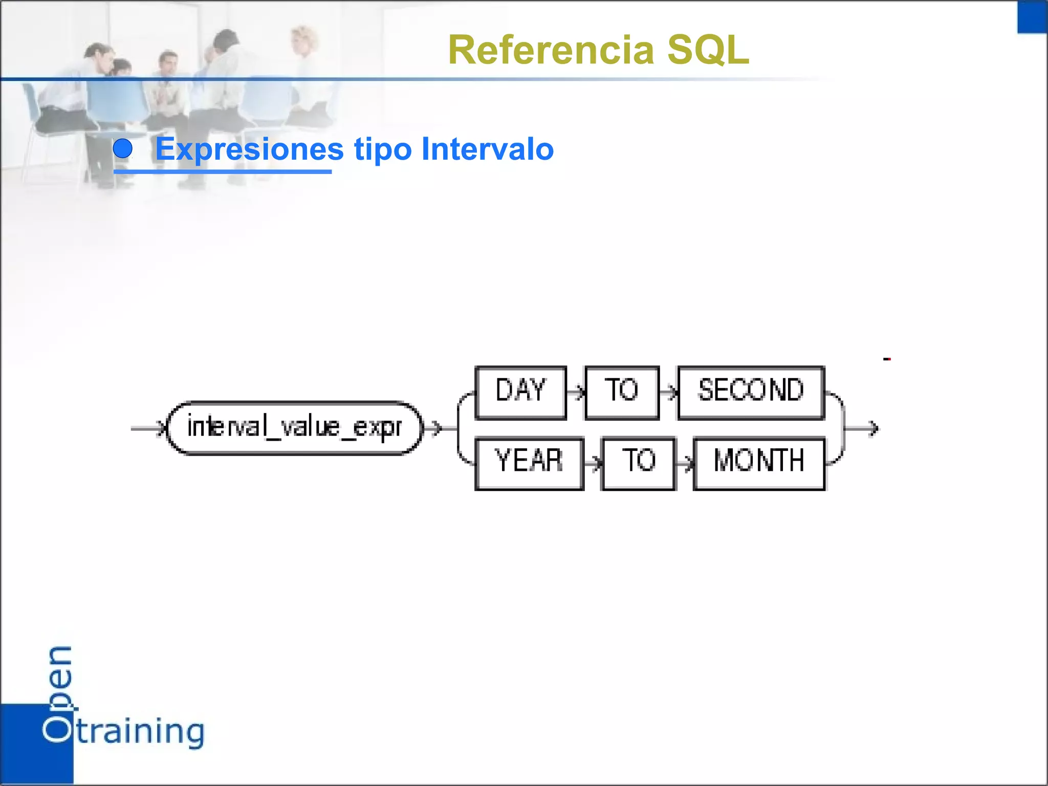Referencia SQL

    Expresiones tipo Intervalo




h
 
