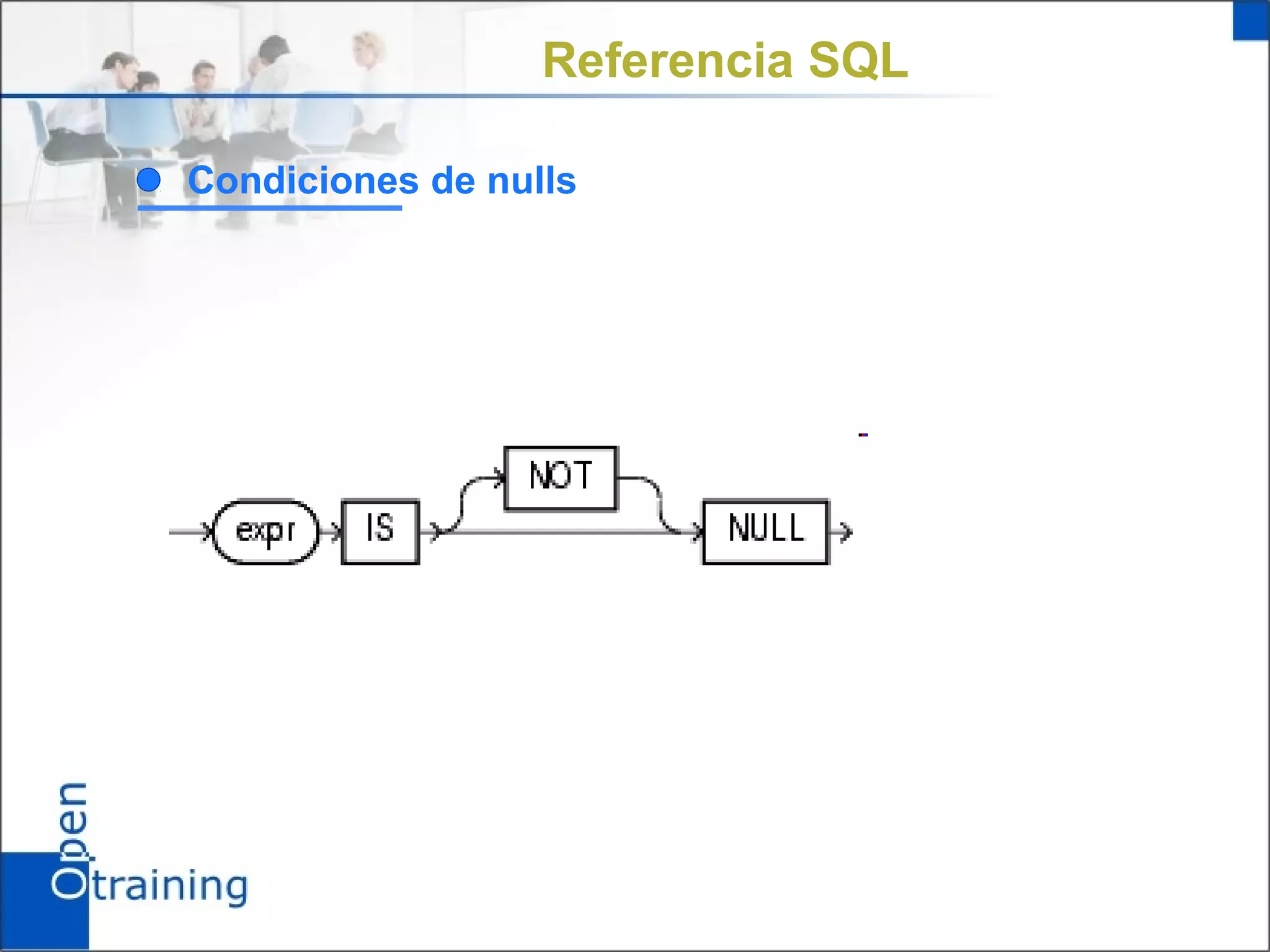 Referencia SQL

Condiciones de nulls




N
 