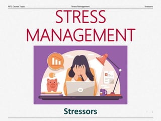 1
|
Stressors
Stress Management
MTL Course Topics
STRESS
MANAGEMENT
Stressors
 