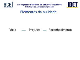 Elementos da nulidade Vício  Prejuízo   Reconhecimento 
